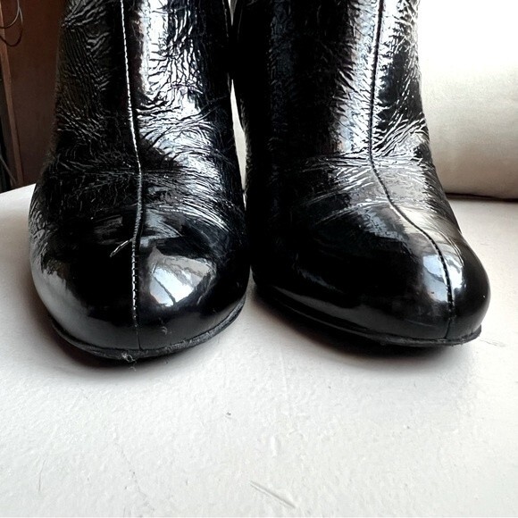 Lanvin Wedge Heeled Black Patent Leather Ankle Boots Side Zip Women EU 39 US 8 - Picture 9 of 15
